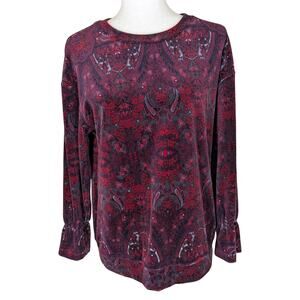 Ruff Hewn Red Velvet Floral Paisley Bell Sleeve Long Sleeve Top Size Medium y2k